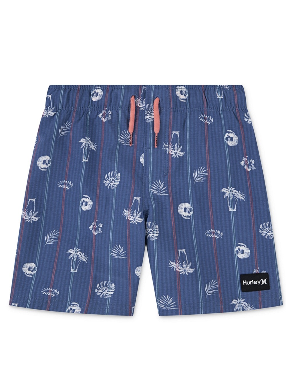 Hurley Blue Tropical Boys Seersucker Palm Print Swim Trunks